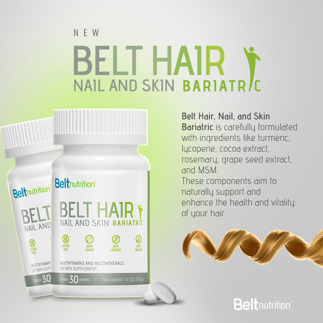 Belt Hair, Nail, and Skin Bariatric (Gastric Bypass, Sleeve Gastrectomy) Multivitamin and Multimineral Tablets - No Flavor - 1 Month Supply