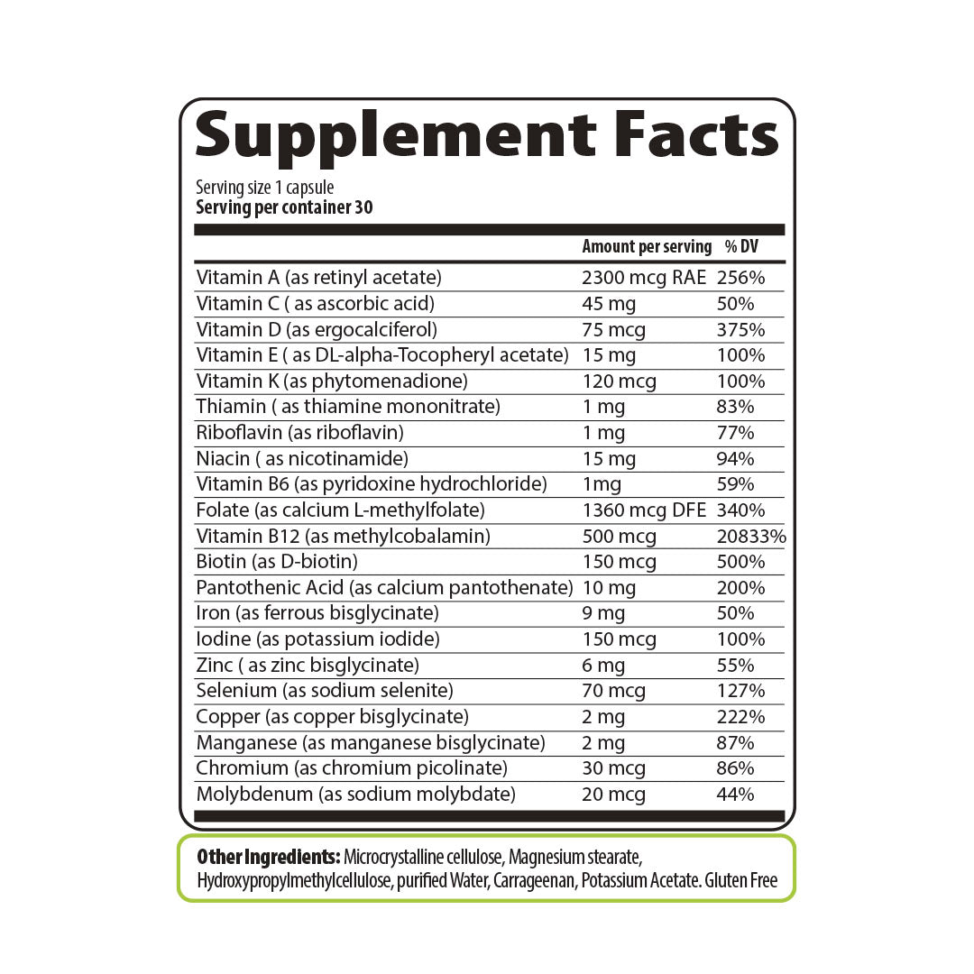 One Day Caps Bariatric Supplement Multivitamin & Mineral with Iron (Gastric Bypass, Sleeve Gastrectomy) | No Flavor - 1 Month Supply