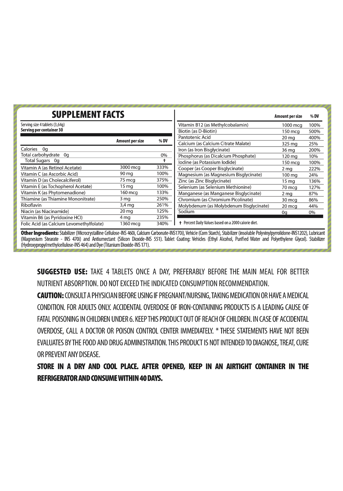 Belt +23 Bariatric Multivitamin and Multimineral Tablets (Gastric Bypass, Sleeve Gastrectomy) with Iron - No Flavor - 1 Month Supply